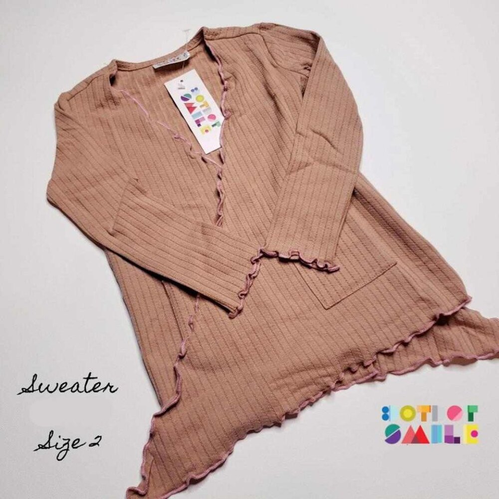 DotDotSmile Size 2t Cardigan Sweater - NWT Tan with Pink edge stitching